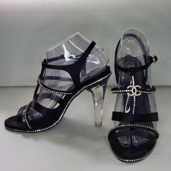 RARE Classic Authentic Chanel G29635 Strass CC Clear Heel Sandals - EU 39/US 8.5 - Picture 4 of 9